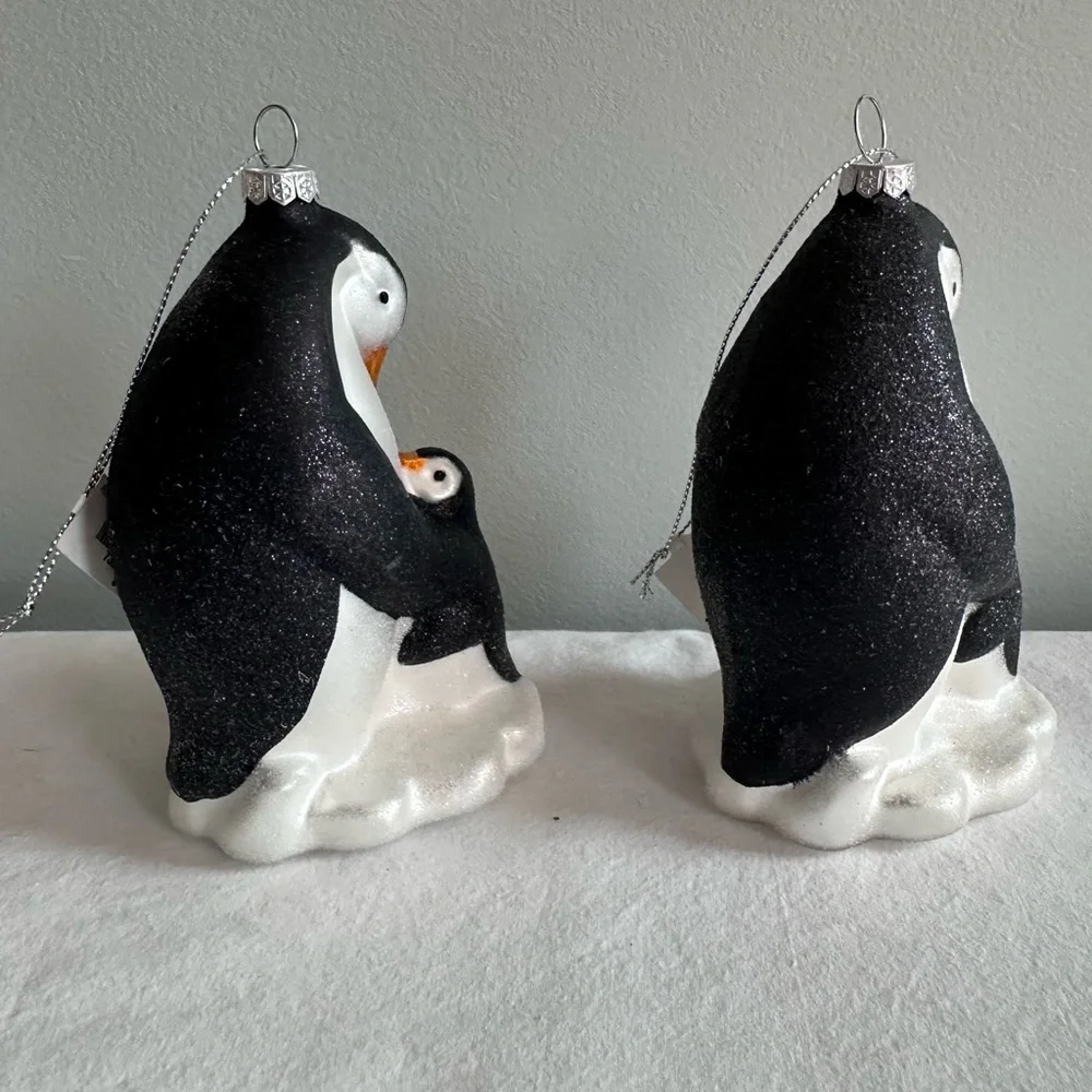 Crate&Barrel Black and White Penguin Ornament Set NWT
